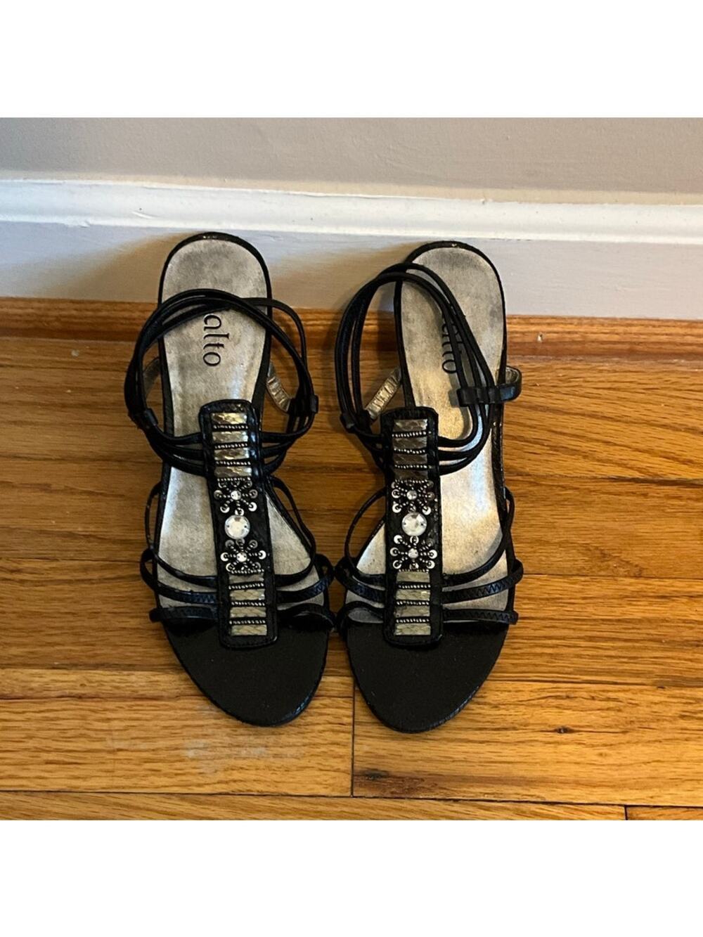 Rialto Black Snake Print Strappy Heel Sandals